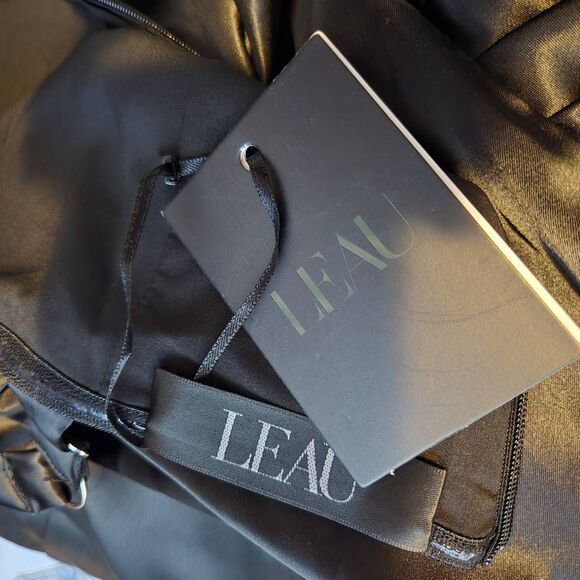 Laeu Women’s Black Satin Bodycon Dress Size Small Ruched Bustier Cocktail Party - Picture 9 of 9